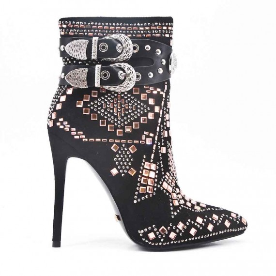 black rhinestone ankle boots