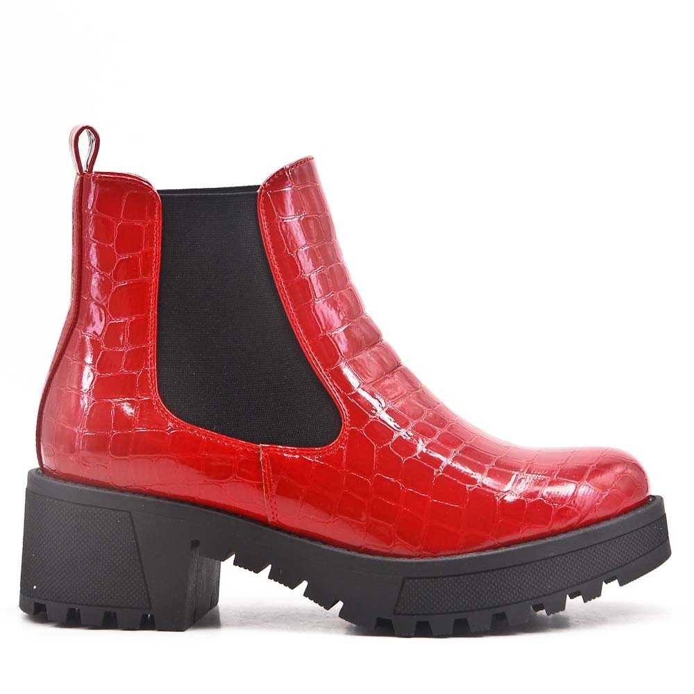 black chelsea boots with red elastic