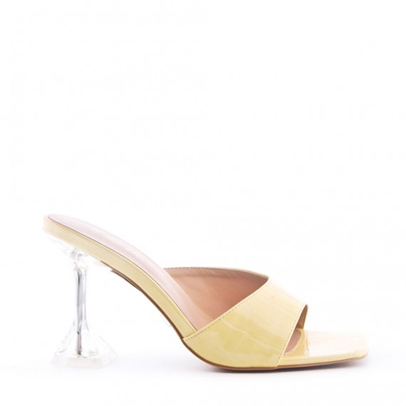 Faux leather slide with transparent heel