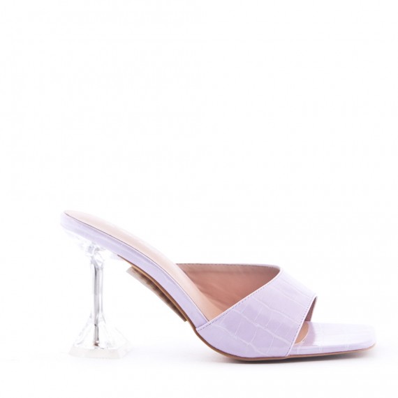 Faux leather slide with transparent heel