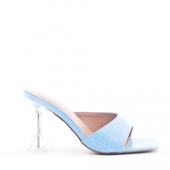 Faux leather slide with transparent heel