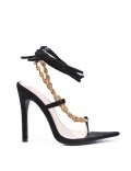 Mixed-material heeled sandal