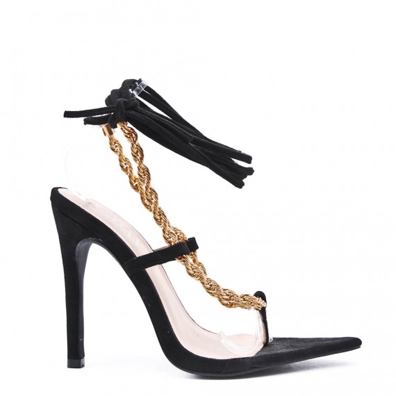 Mixed-material heeled sandal