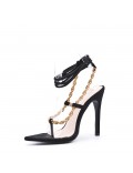 Mixed-material heeled sandal