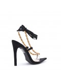 Mixed-material heeled sandal