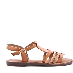 Sandale plat en simili cuir pour femme