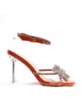 Mixed-material heeled sandal