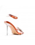 Mixed-material heeled sandal