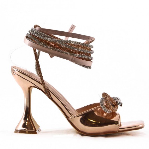 Mixed-material heeled sandal