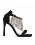 Mixed-material heeled sandal