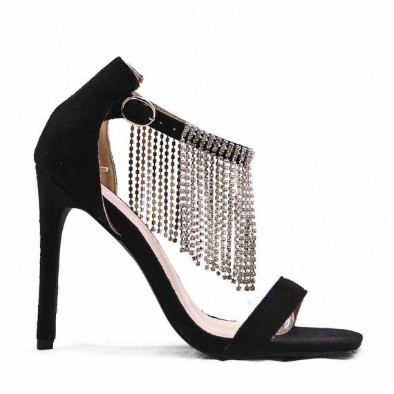 Mixed-material heeled sandal