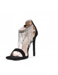 Mixed-material heeled sandal