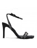 Mixed-material heeled sandal