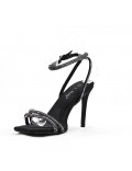 Mixed-material heeled sandal