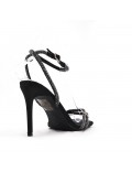 Mixed-material heeled sandal