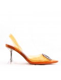 Mixed-material heeled sandal