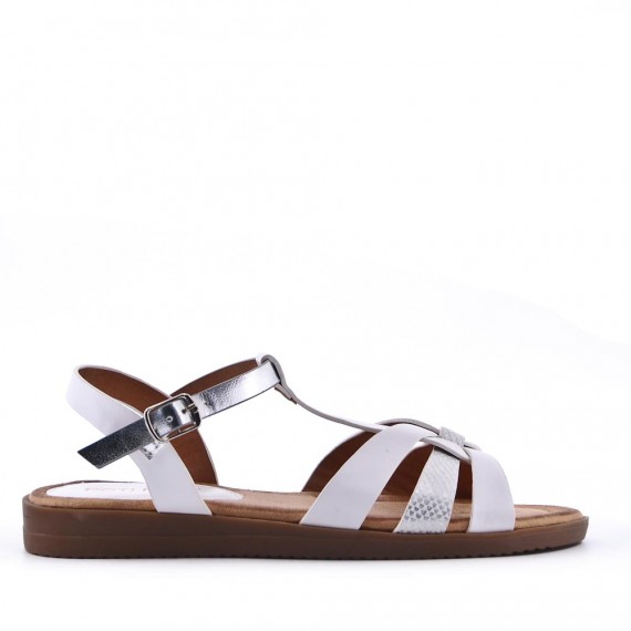 Flat sandals in a material mix for women