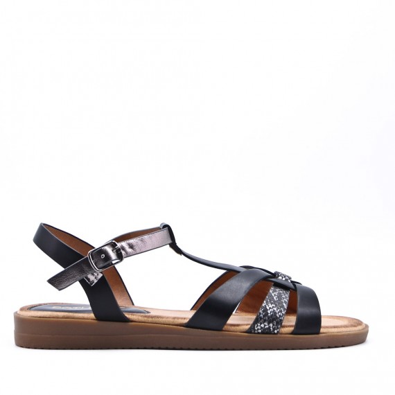 Flat sandals in a material mix for women