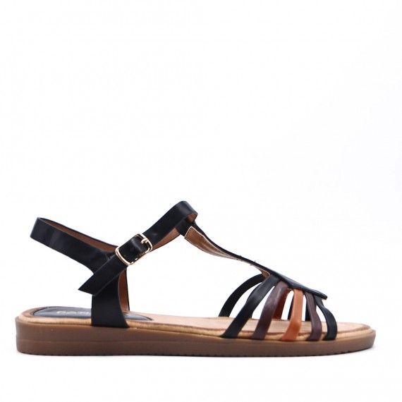 Flat sandals in a material mix for women