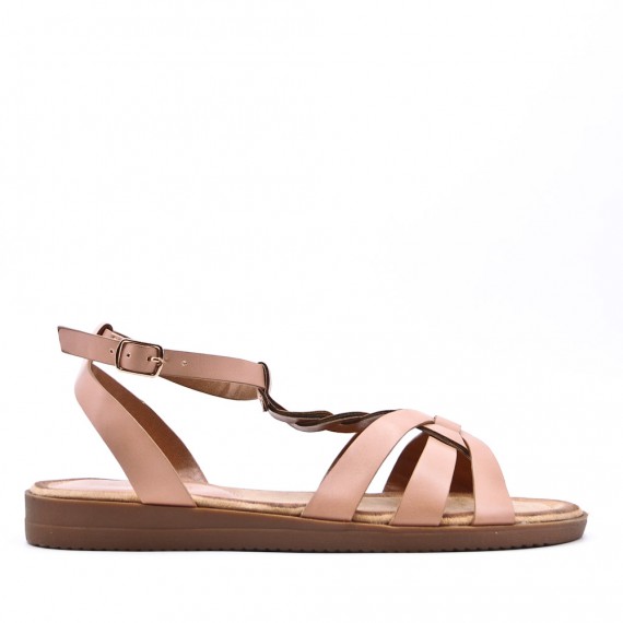 Flat sandals in a material mix for women