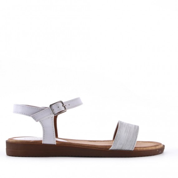 Flat sandals in a material mix for women