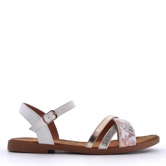 Flat sandals in a material mix for women