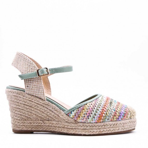 Mixed material wedge sandal