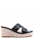 Mixed material wedge sandal