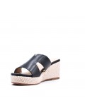 Mixed material wedge sandal