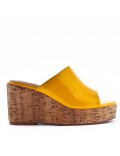 Mixed material wedge sandal