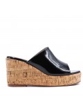 Mixed material wedge sandal