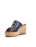 Mixed material wedge sandal