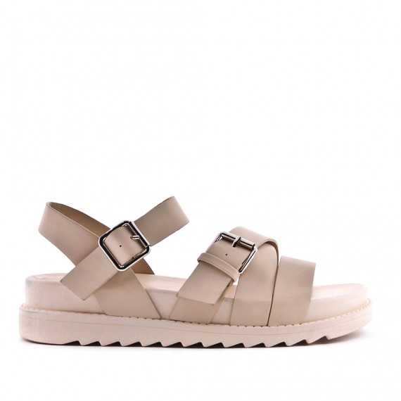 Mixed material wedge sandal