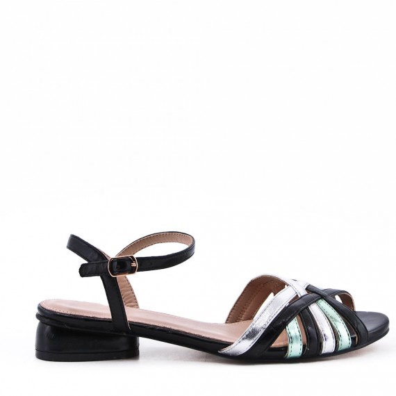 Low-heel sandal in mixed materials for women