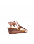 Mixed material wedge sandal for women