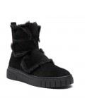 Faux suede ankle boot with velcro and fur