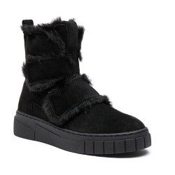 Faux suede ankle boot with velcro and fur