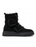 Faux suede ankle boot with velcro and fur