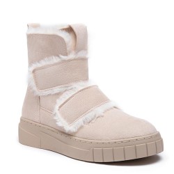 Faux suede ankle boot with velcro and fur