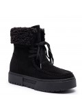 Faux suede ankle boot with lace-up fur