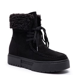 Faux suede ankle boot with lace-up fur