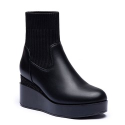 Faux leather ankle boot with sock upper