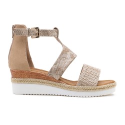 Mixed material wedge sandal for women