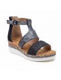 Mixed material wedge sandal for women