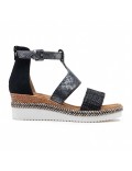 Mixed material wedge sandal for women