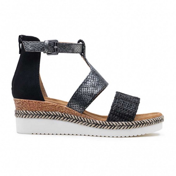 Mixed material wedge sandal for women