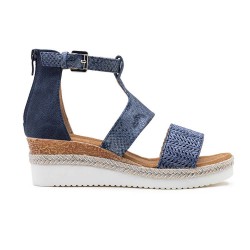 Mixed material wedge sandal for women