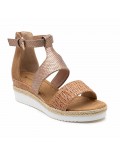 Mixed material wedge sandal for women