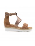 Mixed material wedge sandal for women