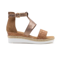 Mixed material wedge sandal for women